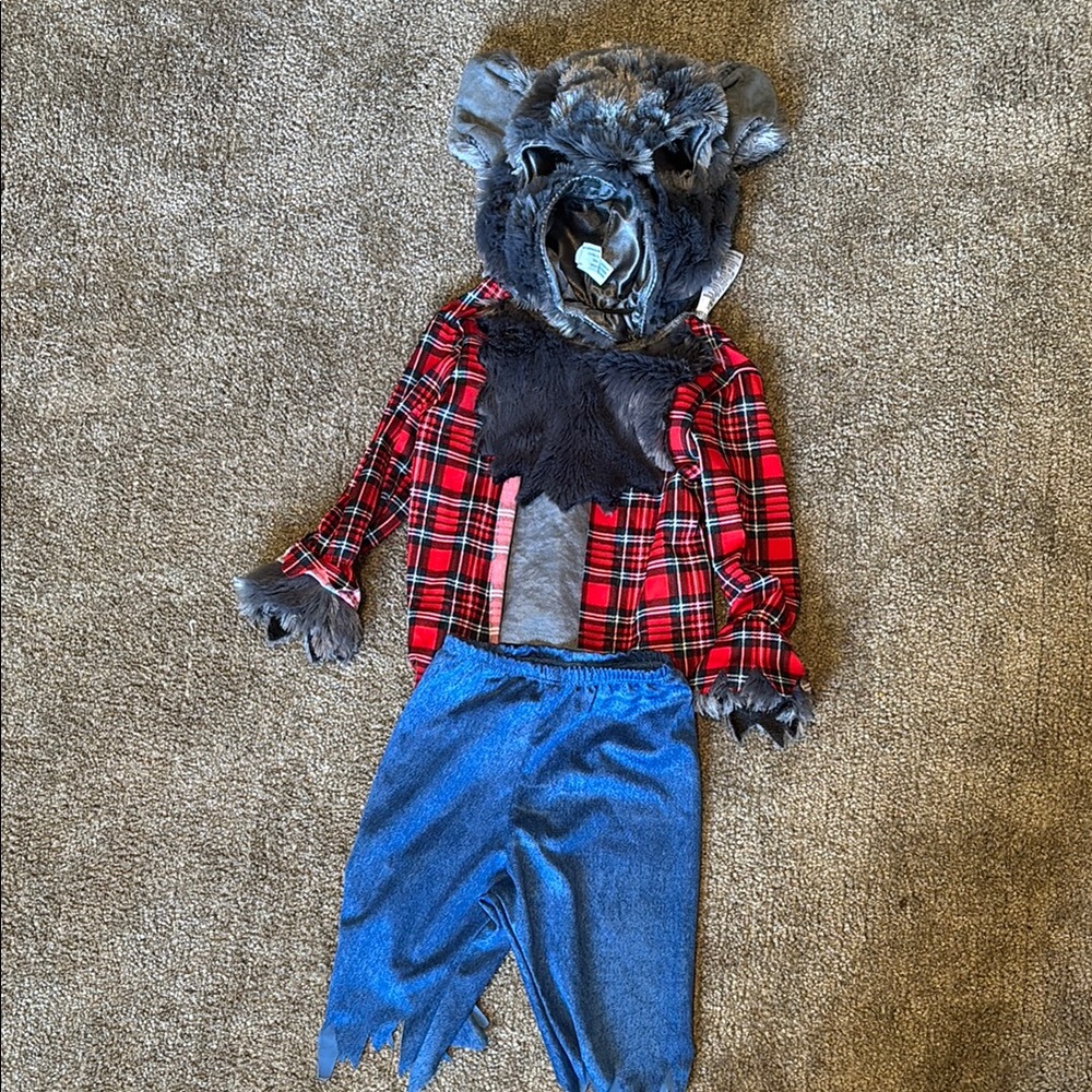 Baby Werewolf Costume - Red Plaid and Blue 3-6M